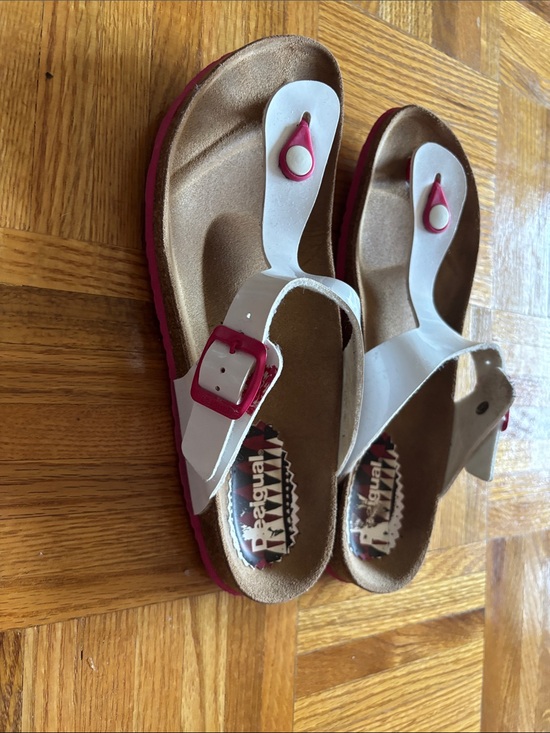 Desigual Shoes - 51. Desigual White and Red Buckle Thong Sandals